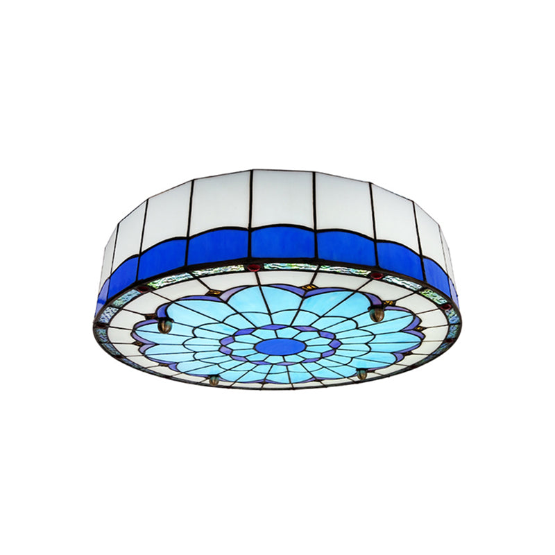 Mediterranean Stained Glass Drum Ceiling Mount Light for Bedroom
