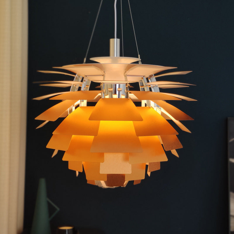 Designer Aluminum Pendant Light: Natural Pinecone Shade Perfect For Living Room Décor