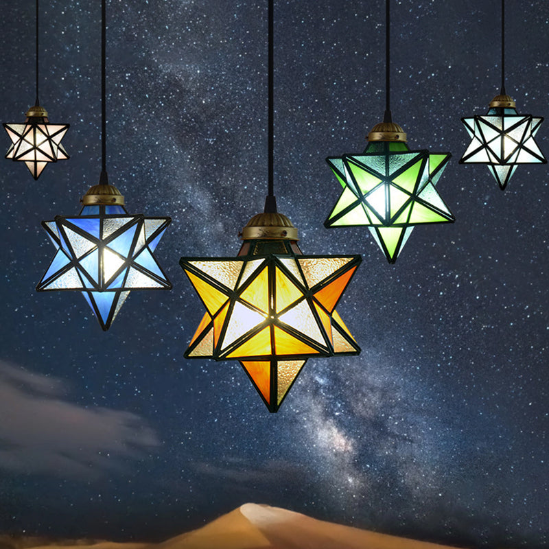 Suspension Tiffany Star Shade avec éclairage vers le bas en verre transparent