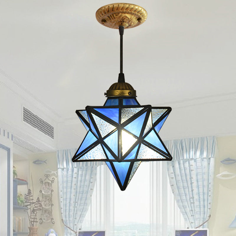 Suspension Tiffany Star Shade avec éclairage vers le bas en verre transparent