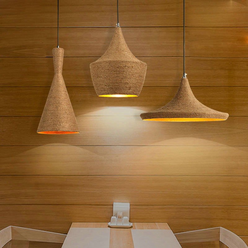 Retro Industrial 3-Light Beige Rope Pendant for Dining Room