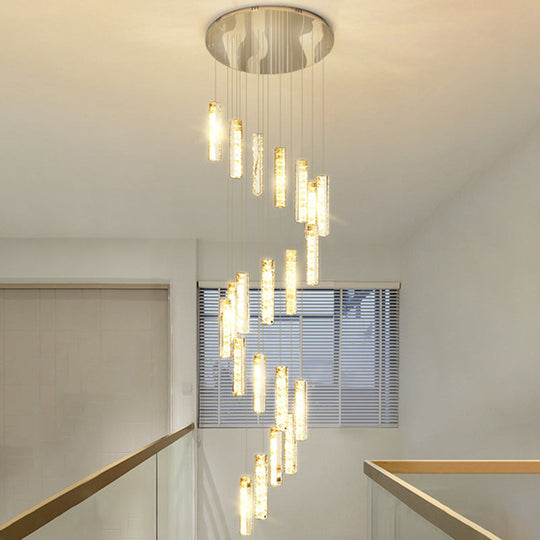 Modern Crystal Drop Pendant Light For Stairway - Multiple Rectangles 21 / Silver