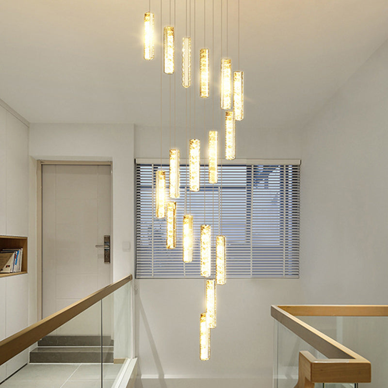 Modern Crystal Rectangle Drop Pendant Light for Stairway - Multiple Sizes