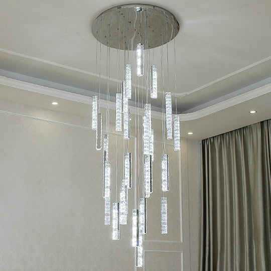 Modern Crystal Drop Pendant Light For Stairway - Multiple Rectangles