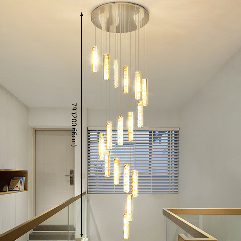 Modern Crystal Rectangle Drop Pendant Light for Stairway - Multiple Sizes