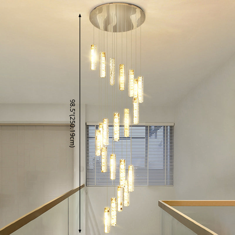 Modern Crystal Rectangle Drop Pendant Light for Stairway - Multiple Sizes
