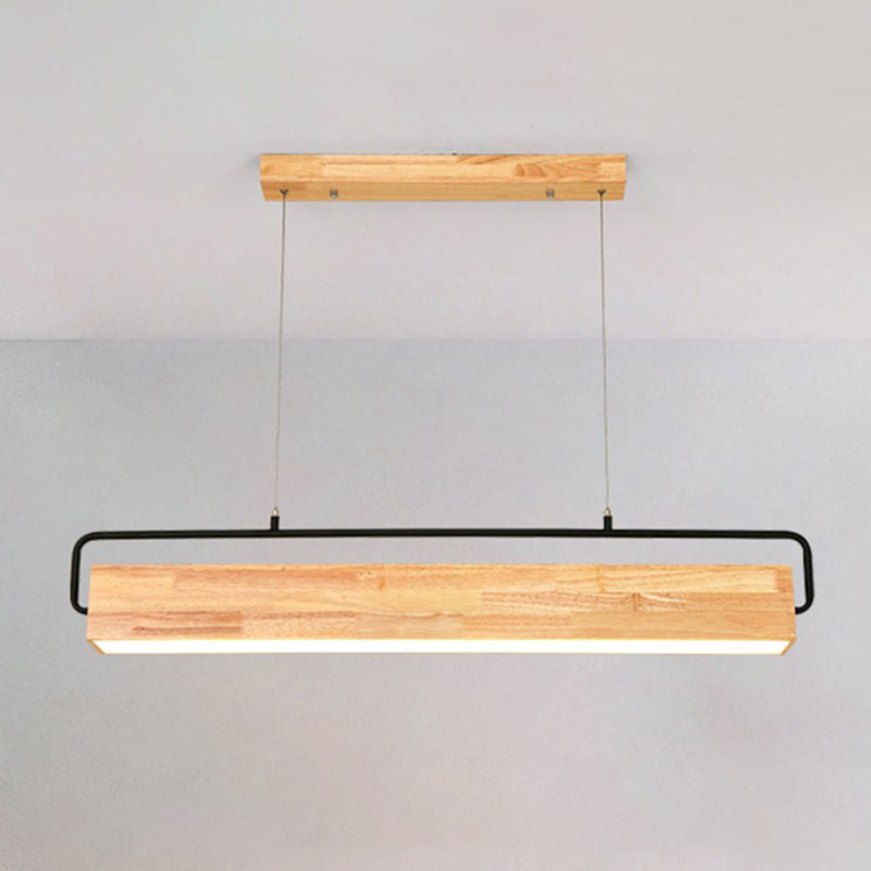 Modern Nordic Wood Island Pendant Light - Strip Design For Restaurants / 28.5 Warm