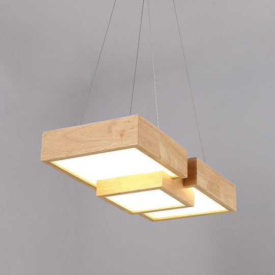 Japanese Style Wooden Led Pendant Lights For Restaurants - Rectangular Solid Wood Island Lamps