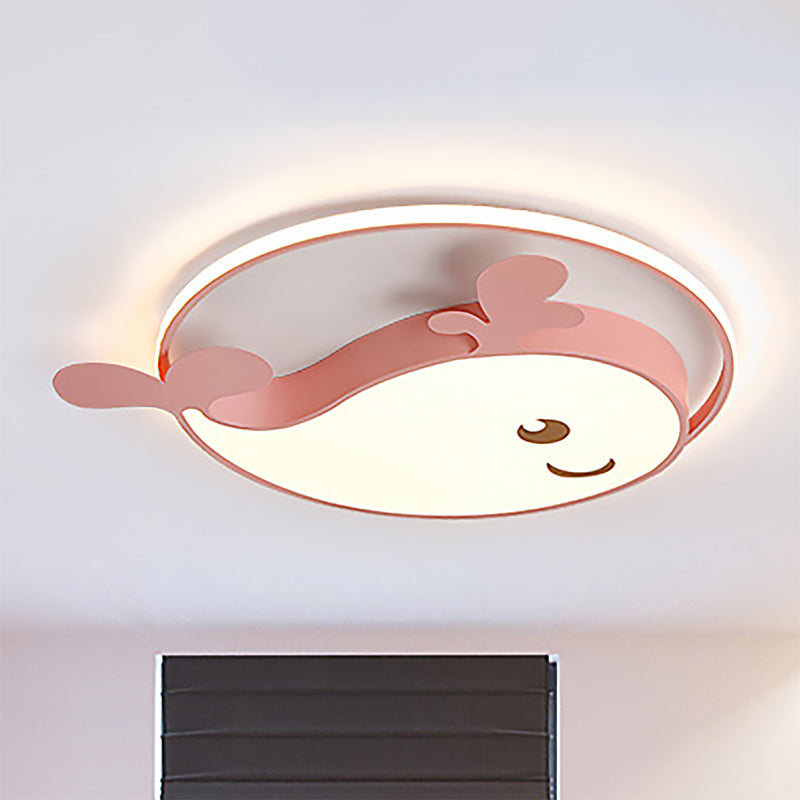 Smile Dolphin Kids' Bedroom Ceiling Lamp - Acrylic Animal Flush Ceiling Light