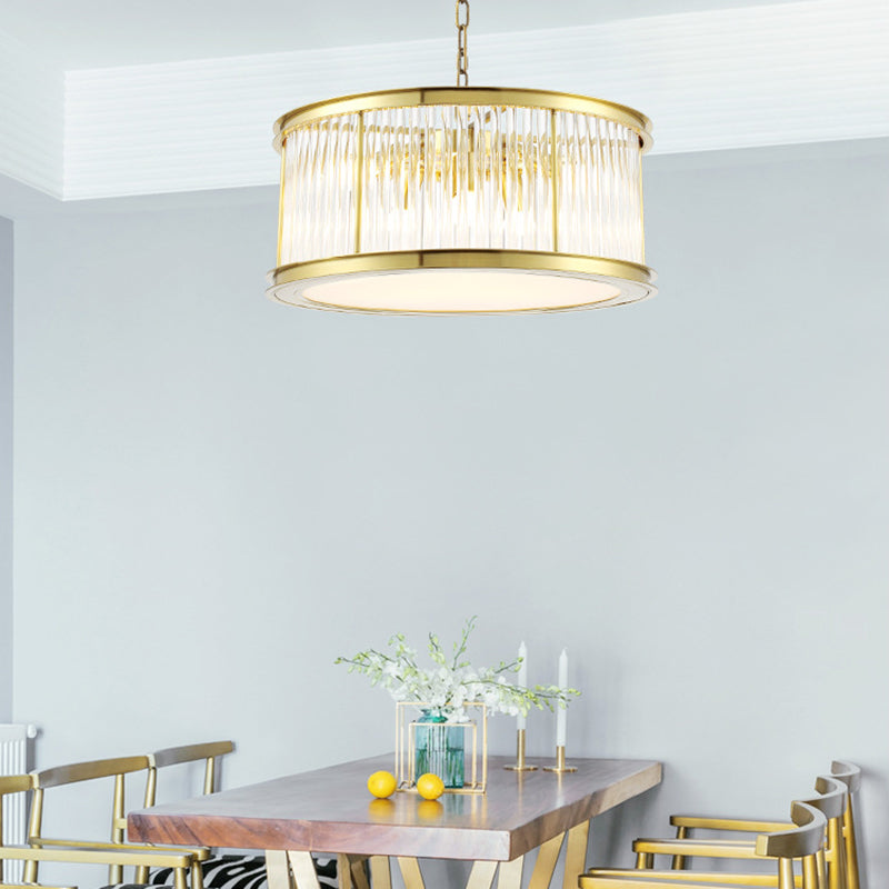 Modern Crystal Drum Chandelier - 6-Light Black/Brass Hanging Light Fixture For Living Room