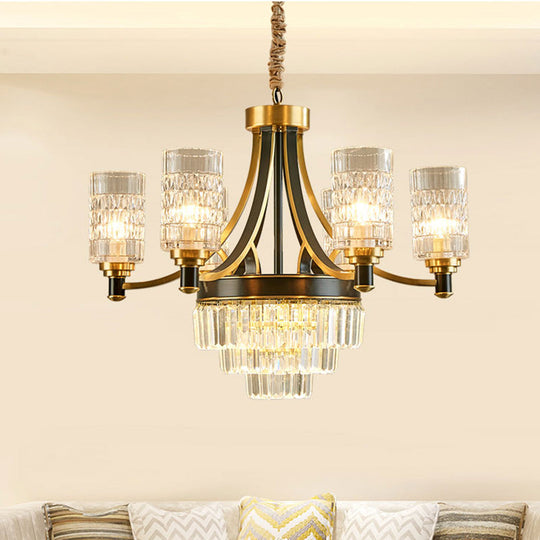 Gold Textured Crystal Chandelier with Cylinder Dining Room Hanging Light - Postmodern Style, 6/8 Heads