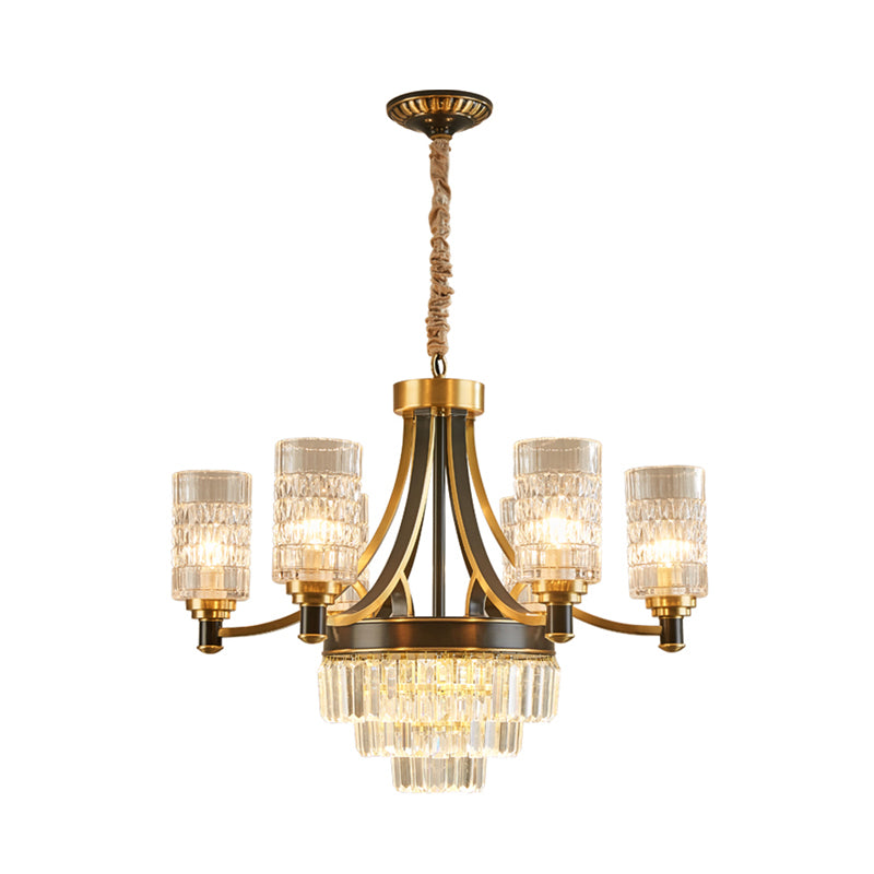 Gold Textured Crystal Chandelier with Cylinder Dining Room Hanging Light - Postmodern Style, 6/8 Heads
