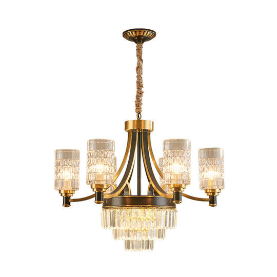 Gold Textured Crystal Chandelier with Cylinder Dining Room Hanging Light - Postmodern Style, 6/8 Heads