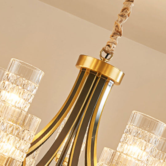 Gold Textured Crystal Chandelier with Cylinder Dining Room Hanging Light - Postmodern Style, 6/8 Heads