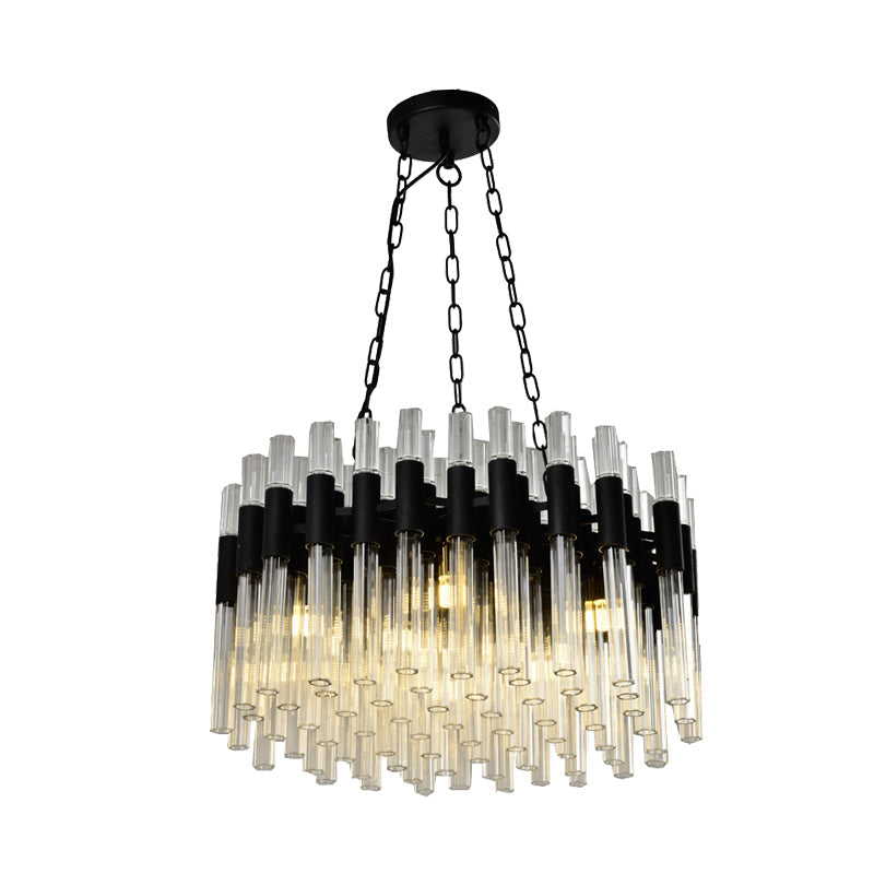 Modern Black Chandelier Light - 8-Light Hanging Lamp Kit with Crystal Drum Shade