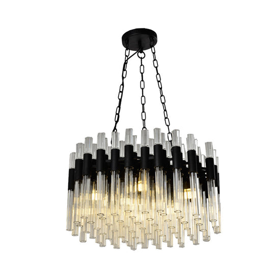 Modern Black Chandelier Light - 8-Light Hanging Lamp Kit with Crystal Drum Shade