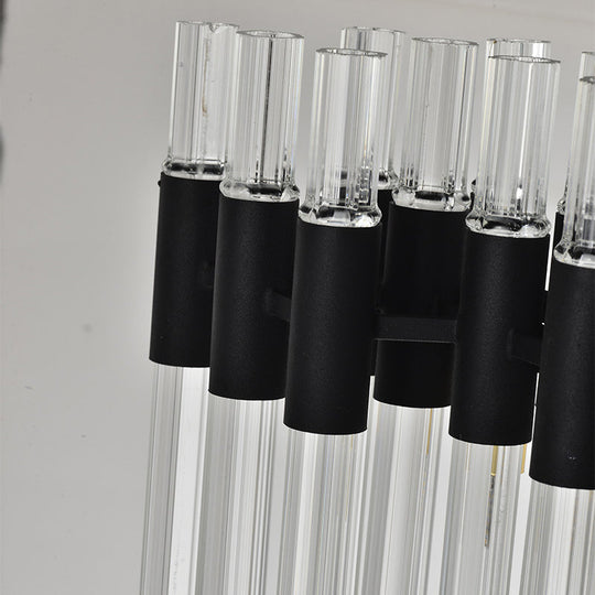 Modern Black Chandelier Light - 8-Light Hanging Lamp Kit with Crystal Drum Shade