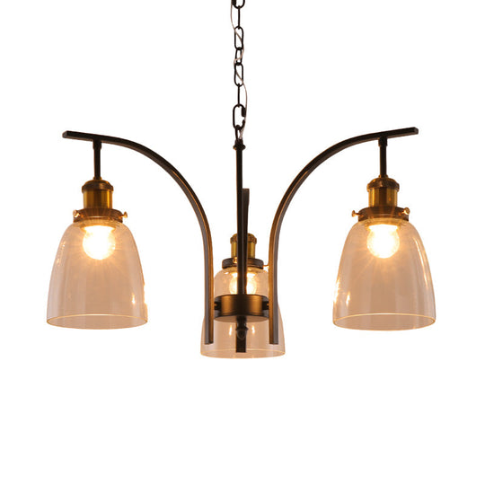 Vintage Clear Glass Cup Chandelier Pendant - 3/5/6-Light Ceiling Lamp With Curved Arm