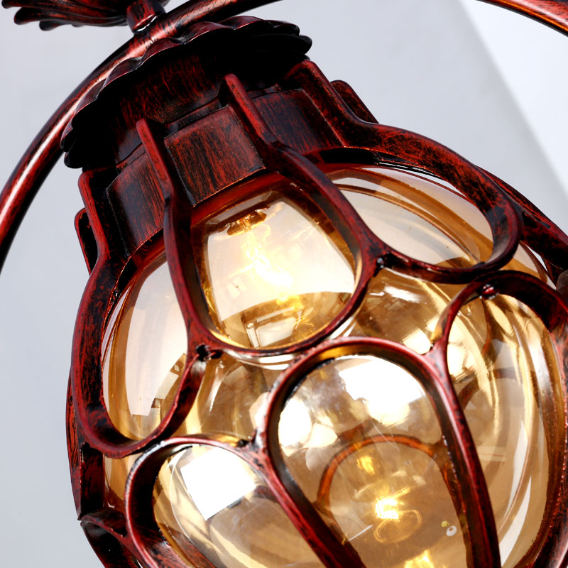 Rustic Amber Glass Hanging Pendant Light: 1-Light Suspension Lamp In Copper With Iron Ring