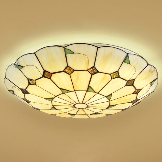 Vintage Tiffany Stained Glass Ceiling Light with Leaf Pattern - Flush Mount LED Lamp for Living Room and Bedroom