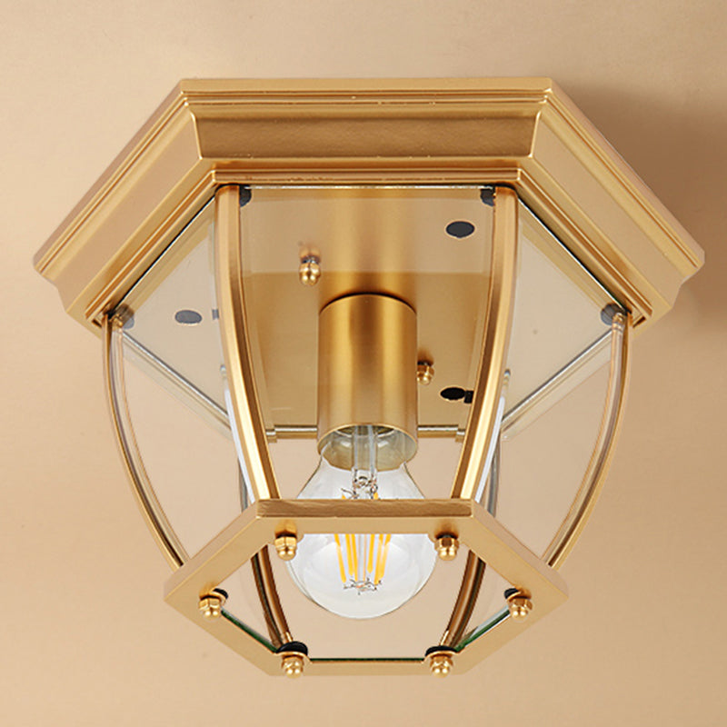 Colonial Style Glass Shade Ceiling Light - Polyhedron Flush-mount for Bedroom