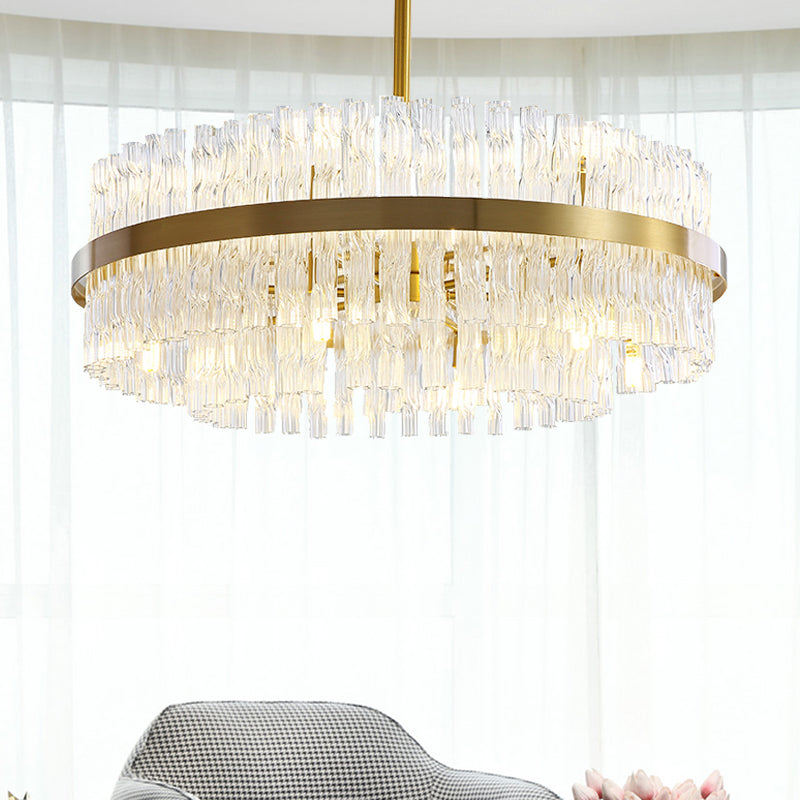 Gold Crystal Drum Chandelier - Postmodern Fluted Design for Elegant Illumination - 8 Lights