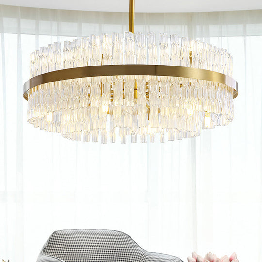 Gold Crystal Drum Chandelier - Postmodern Fluted Design for Elegant Illumination - 8 Lights