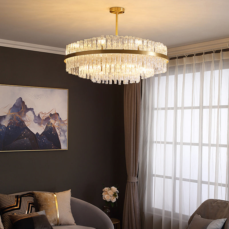 Gold Crystal Drum Chandelier - Postmodern Fluted Design for Elegant Illumination - 8 Lights