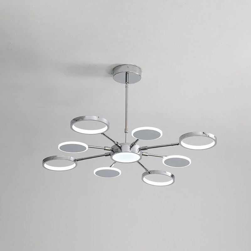 Elena - Modernist Metal Pendant Chandelier For Living Room 8 / Chrome White