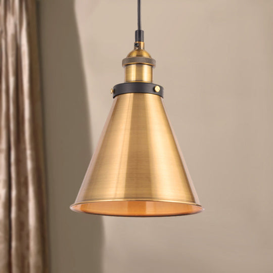 Industrial Style Barn Shade Metal Suspension Light - Adjustable Hanging Ceiling Fixture With Brass