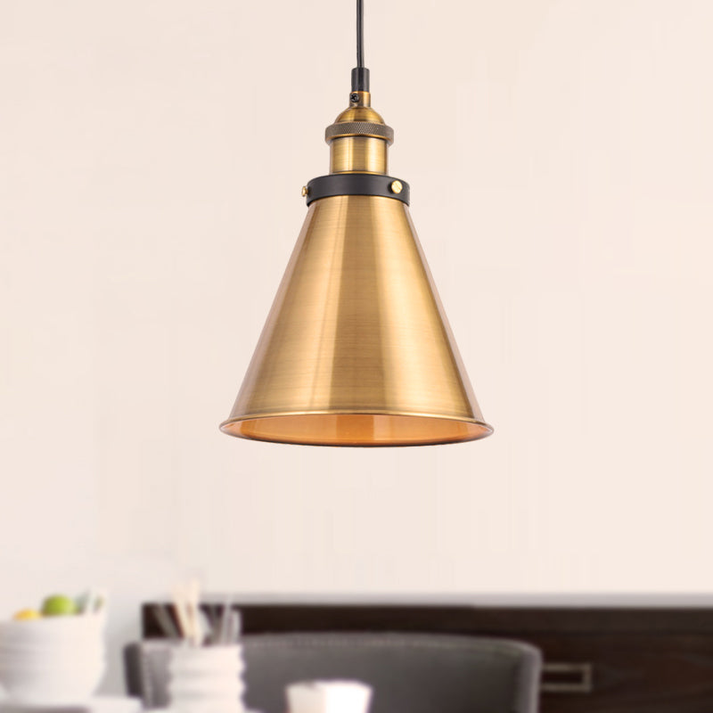 Barn Shade Metal Suspension Light - Industrial Style, Adjustable Hanging Ceiling Light with Brass Finish