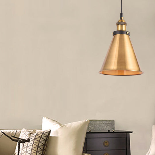 Barn Shade Metal Suspension Light - Industrial Style, Adjustable Hanging Ceiling Light with Brass Finish