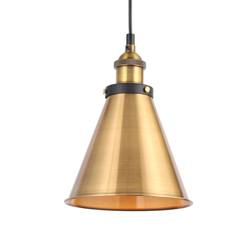Barn Shade Metal Suspension Light - Industrial Style, Adjustable Hanging Ceiling Light with Brass Finish
