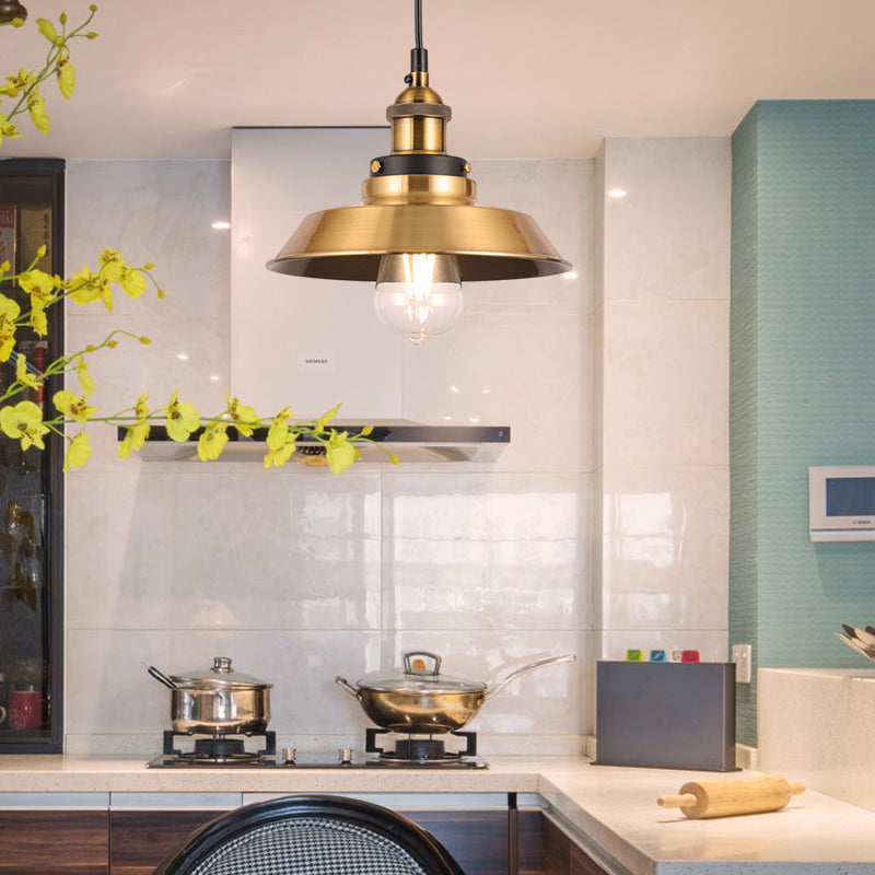 Barn Shade Metal Suspension Light - Industrial Style, Adjustable Hanging Ceiling Light with Brass Finish