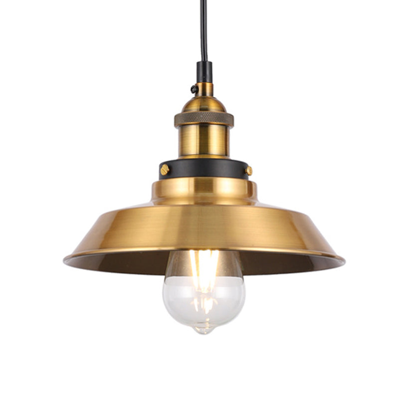 Barn Shade Metal Suspension Light - Industrial Style, Adjustable Hanging Ceiling Light with Brass Finish