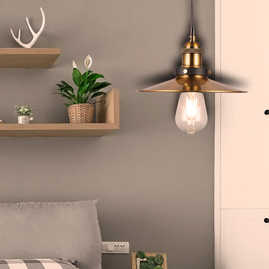 Barn Shade Metal Suspension Light - Industrial Style, Adjustable Hanging Ceiling Light with Brass Finish