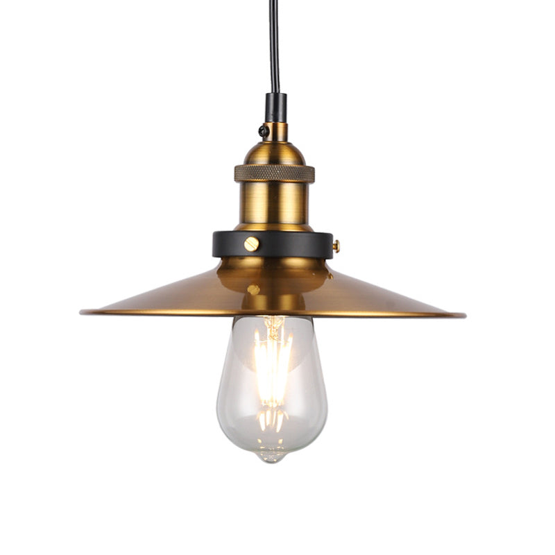 Barn Shade Metal Suspension Light - Industrial Style, Adjustable Hanging Ceiling Light with Brass Finish