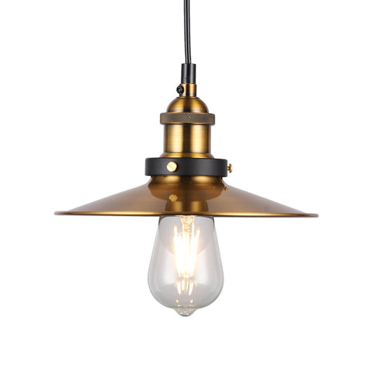 Industrial Style Barn Shade Metal Suspension Light - Adjustable Hanging Ceiling Fixture With Brass