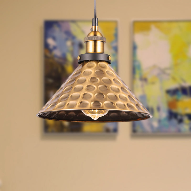Barn Shade Metal Suspension Light - Industrial Style, Adjustable Hanging Ceiling Light with Brass Finish