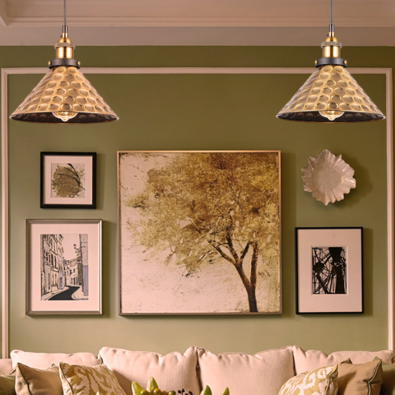 Barn Shade Metal Suspension Light - Industrial Style, Adjustable Hanging Ceiling Light with Brass Finish