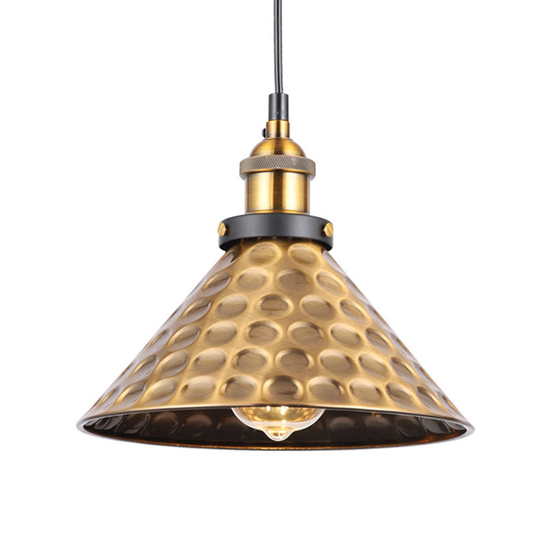Barn Shade Metal Suspension Light - Industrial Style, Adjustable Hanging Ceiling Light with Brass Finish