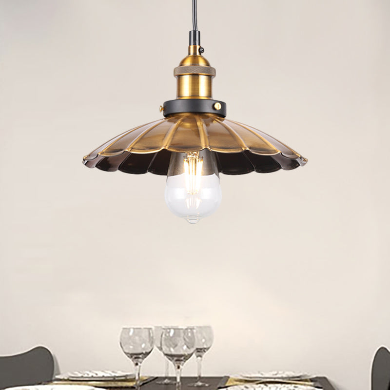 Barn Shade Metal Suspension Light - Industrial Style, Adjustable Hanging Ceiling Light with Brass Finish