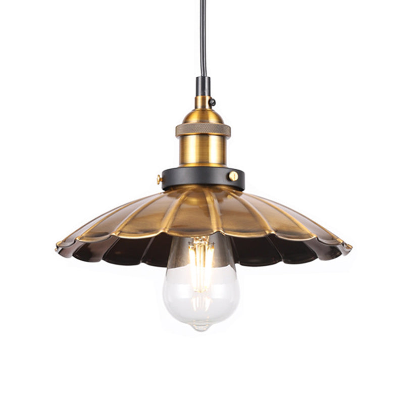Barn Shade Metal Suspension Light - Industrial Style, Adjustable Hanging Ceiling Light with Brass Finish