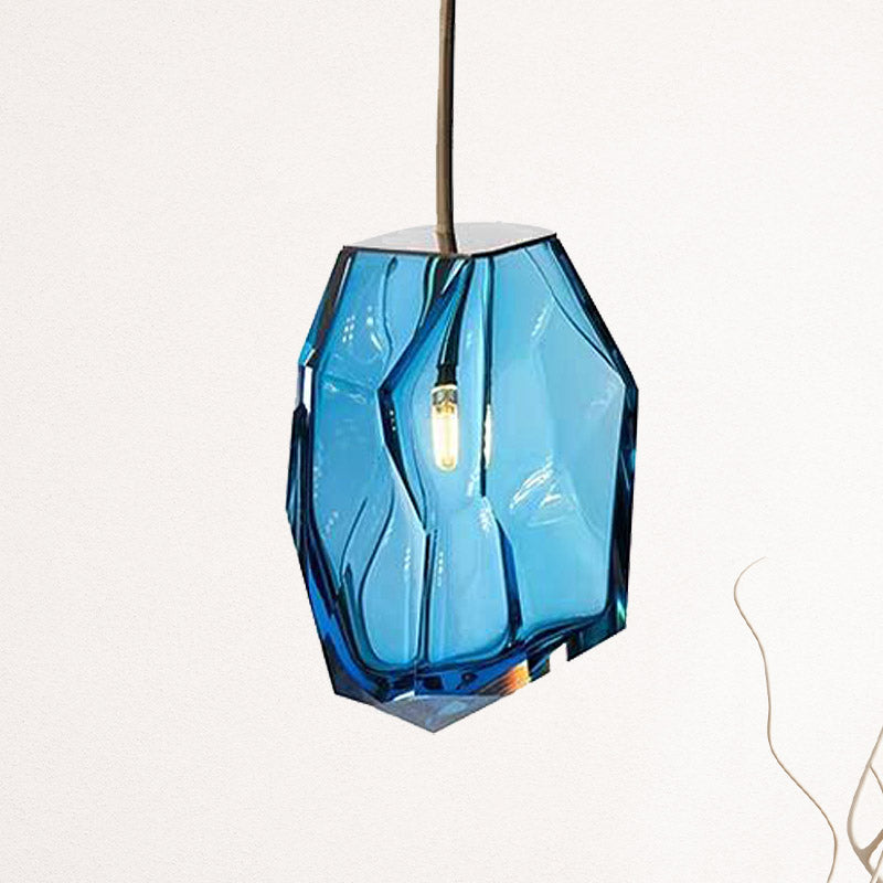 Blue Glass Gem Pendant Light - Contemporary Ceiling Fixture for Bedroom with 1 Head