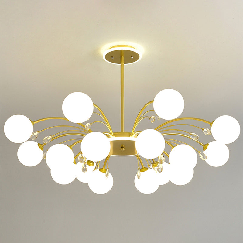 Modern Milk Glass Spherical Chandelier For Living Room Ceiling 16 / Gold