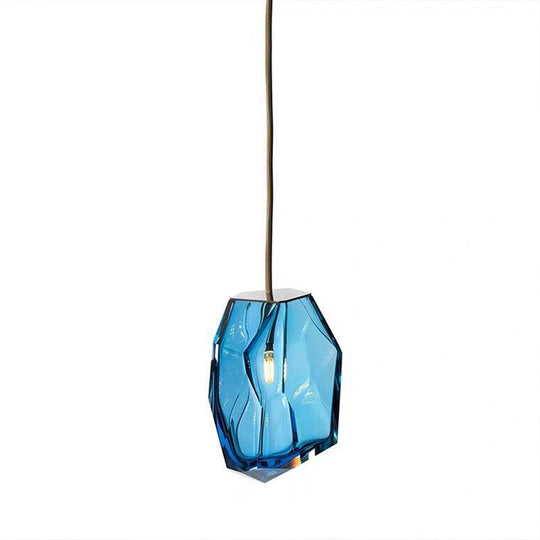 Blue Glass Gem Pendant Light Fixture - Contemporary 1 Head Ceiling Lighting For Bedrooms