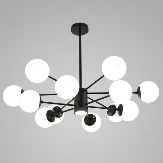 Contemporary Glass Chandelier Light For Living Room Ceiling 12 / Black With Spot