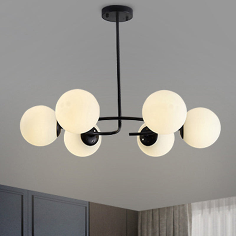 Modern White Glass Sphere Chandelier - Stylish Suspension Light For Bedroom