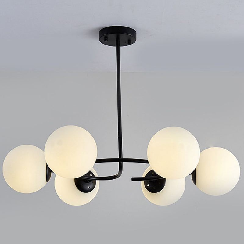 Modern White Glass Sphere Chandelier - Stylish Suspension Light For Bedroom