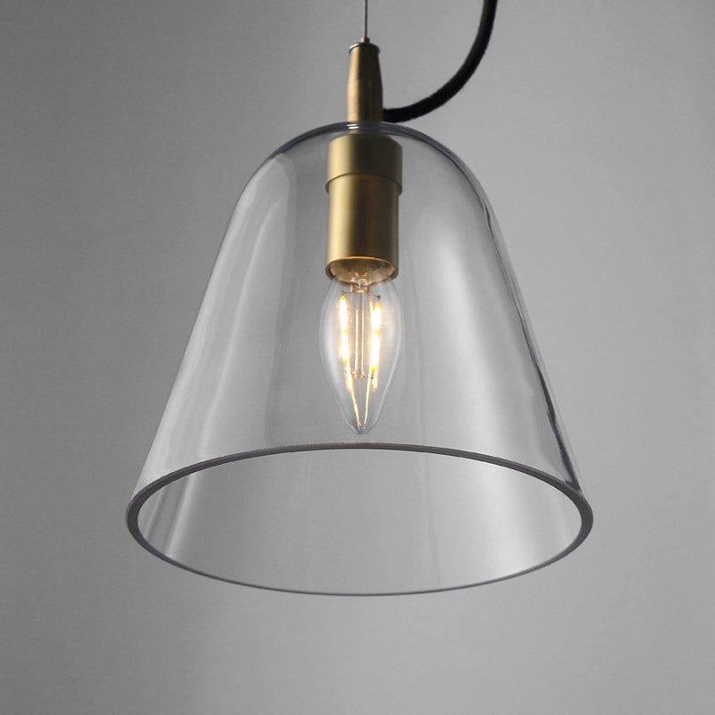 Brass Bell Pendant Light: Postmodern Clear Glass 1-Head Bathroom Hanging Lamp Kit